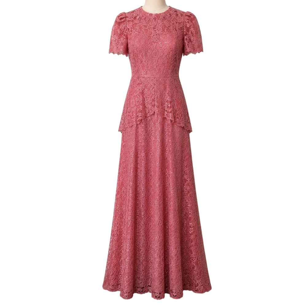 Theia Dusty Rose Lace Maxi Dress